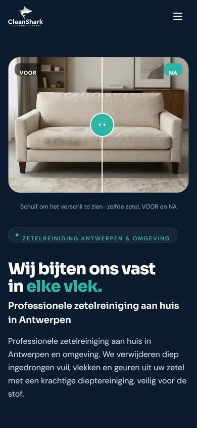 Website CleanShark op smartphone – realisatie van Studio Gerust