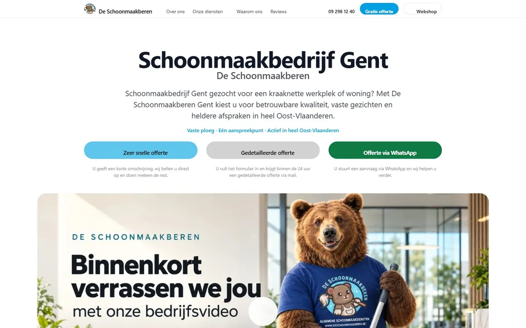 Website De Schoonmaakberen op laptop – realisatie van Studio Gerust