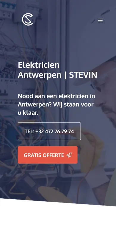 Website van STEVIN Elektricien op een smartphone